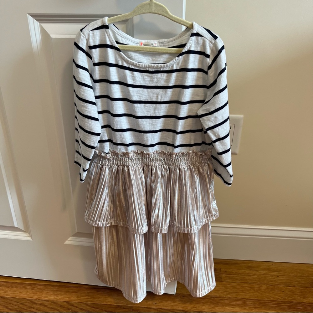 Crewcuts Striped Tiered T-Shirt Dress Size 8 Rose Gold Party Holiday Metallic